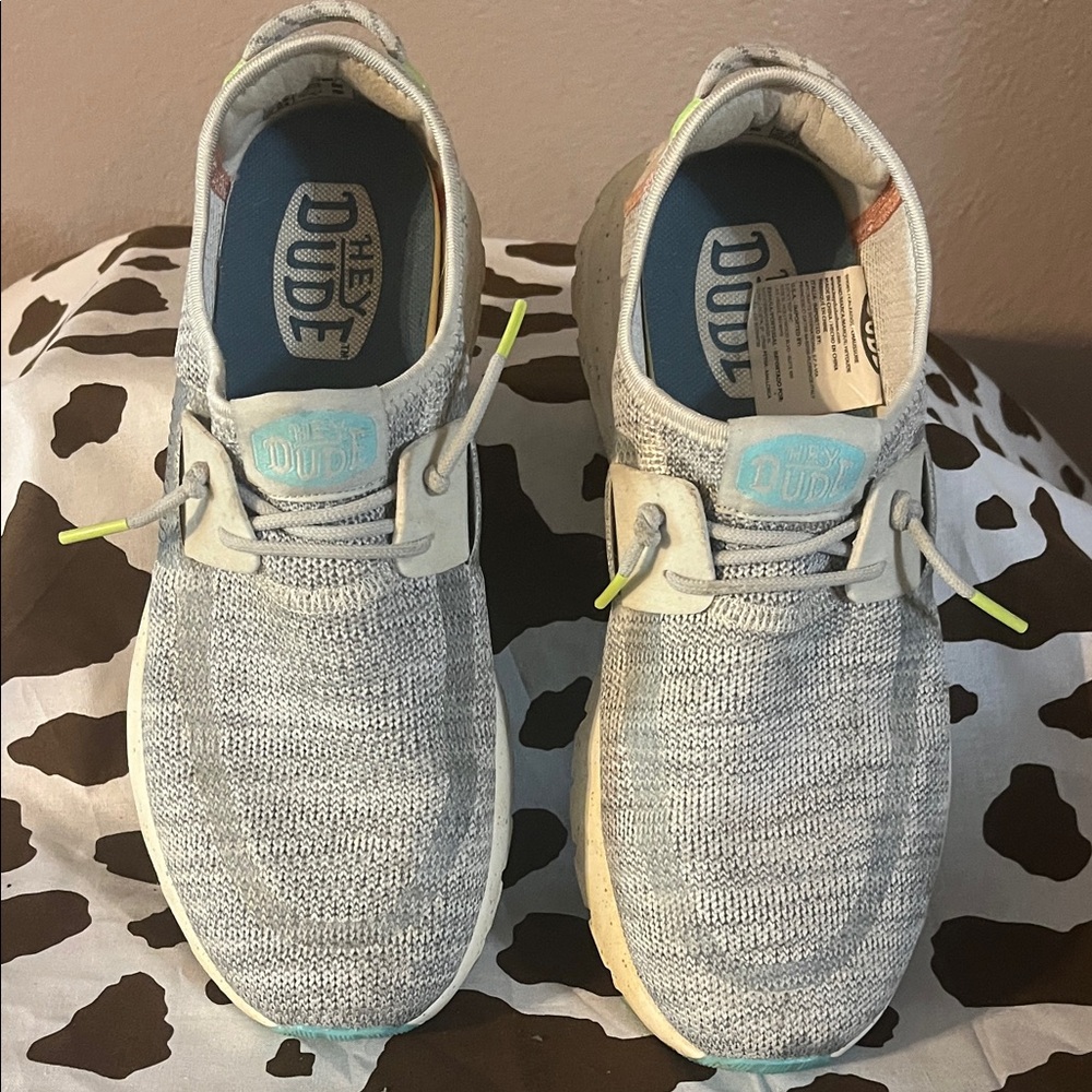 Hey Dude Light Gray Shoes with Blue Accents